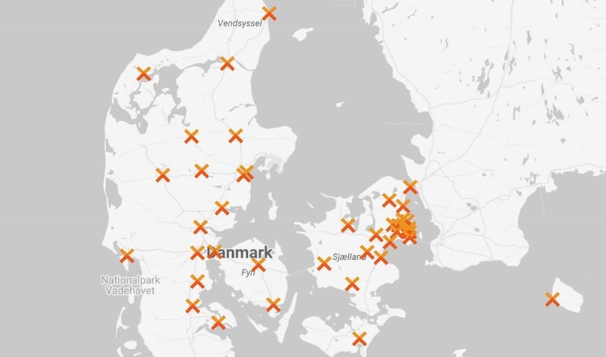 Danmarkskort over pengeinstitutter i Totalkreditsamarbejdet